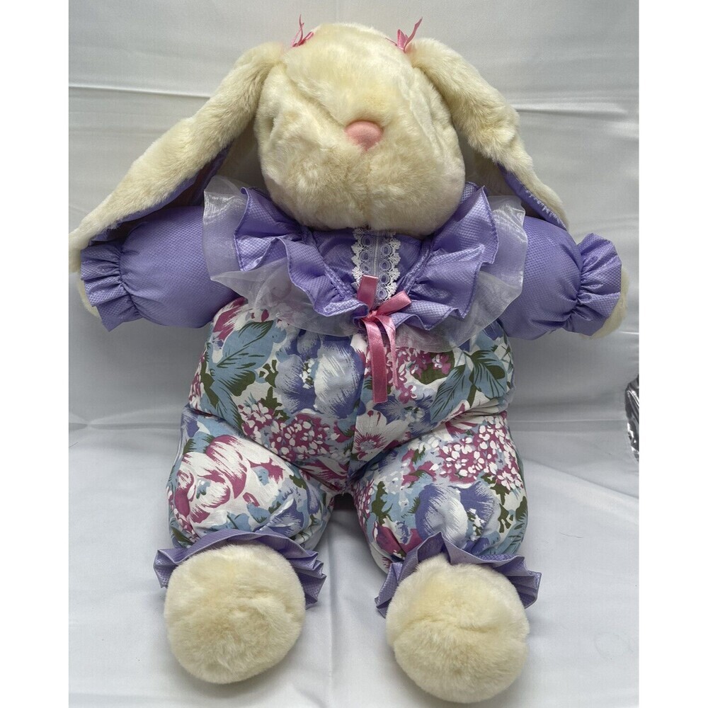 Vintage Dan Dee Bunny Rabbit Floral Plush Stuffed Animal Toy 20” Purple Satin